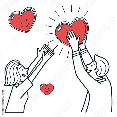 Couple sharing a big heart happy love illustration