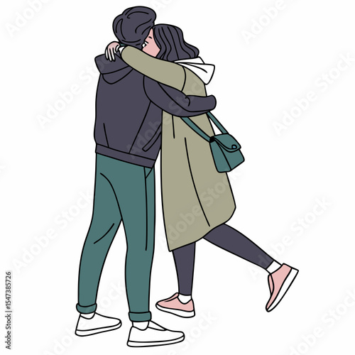 Young couple embracing warm affectionate hug