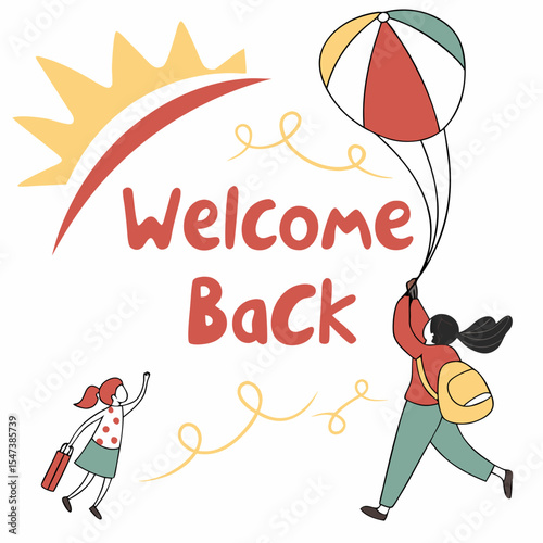 Welcome back to school happy students illustration