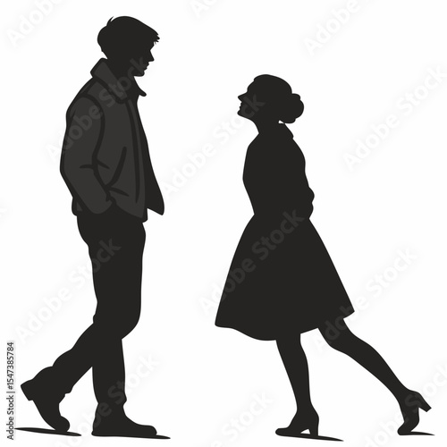 Silhouettes couple walking together romantic love