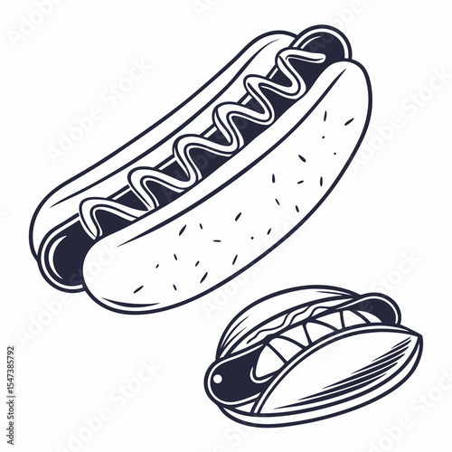 Hot dog and burger fast food line art illustration