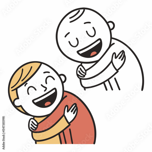 Two happy friends laughing and embracing each other