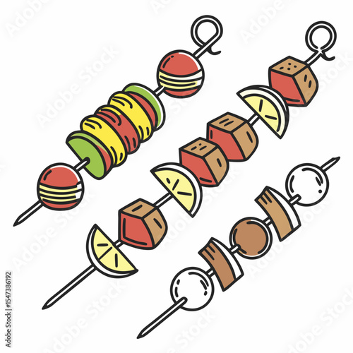 Delicious grilled skewers food illustration