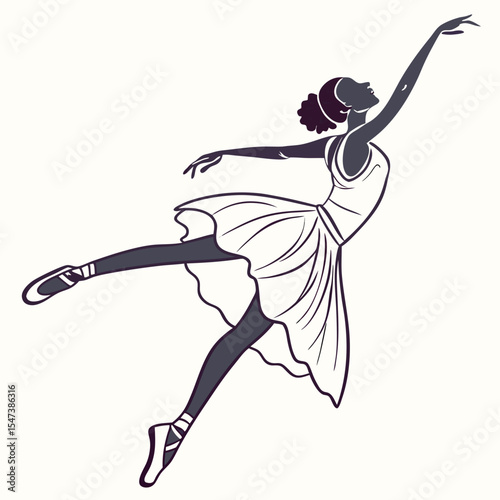 Elegant ballerina silhouette, isolated, transparent background