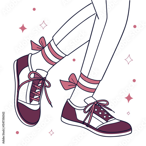 Stylish shoes with pink bows and white socks