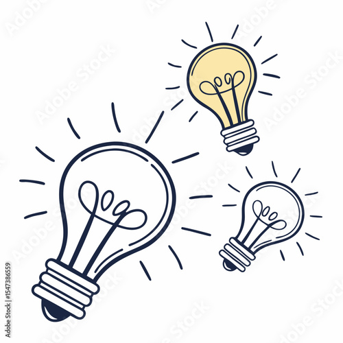 Three light bulbs ideas design elements transparent background