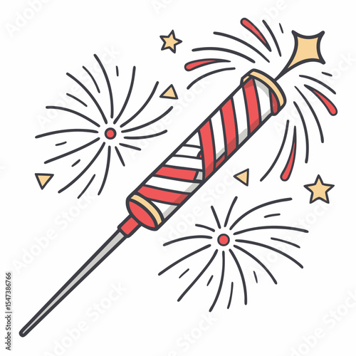Festive firecracker exploding with bright fireworks