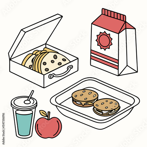 Delicious school lunch box cookies milk apple