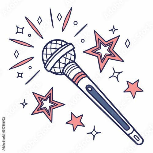 Sparkling microphone karaoke night singing stars