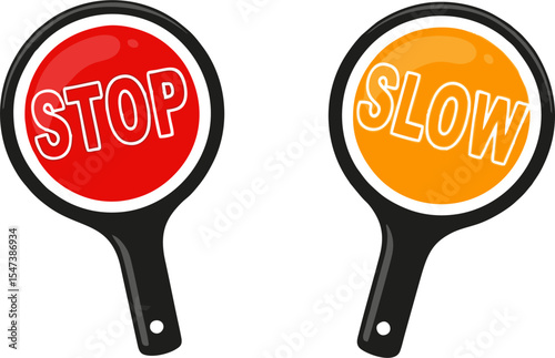 Cartoon Stop and Slow Signs with Black Handles and Bold White Lettering