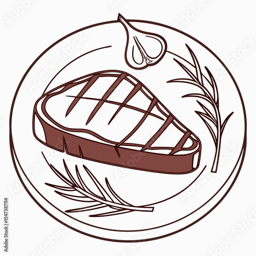 Grilled steak rosemary garlic delicious food illustration