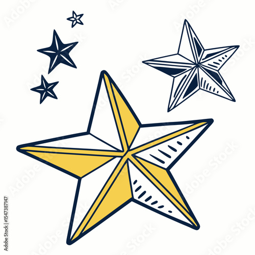 Hand drawn stars yellow blue white design elements