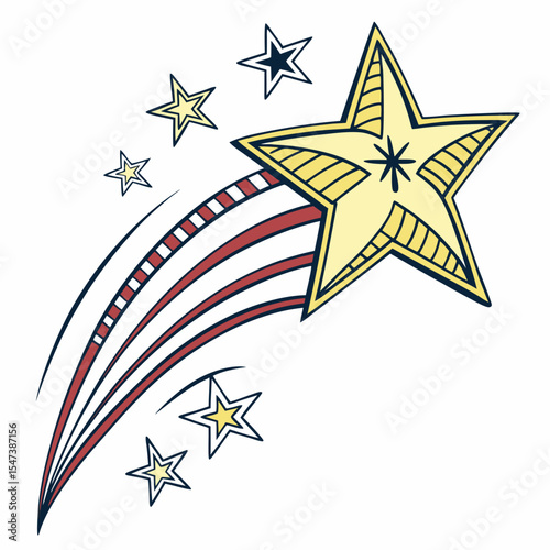 Shooting star with trails and stars design element
