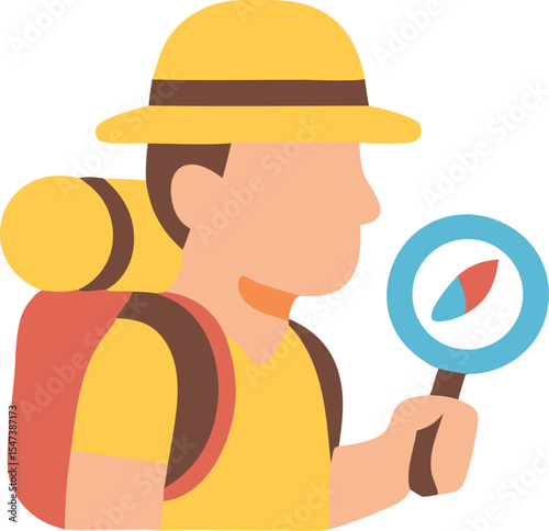 Tourist Character with Backpack and Compass Icon