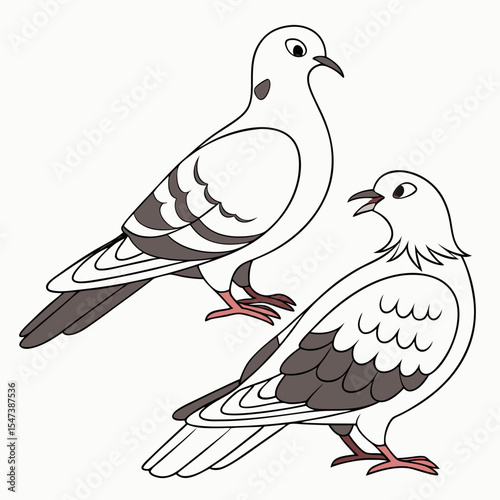 Two adorable cartoon pigeons side by side
