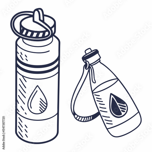 Hydration essentials two water bottles doodle style