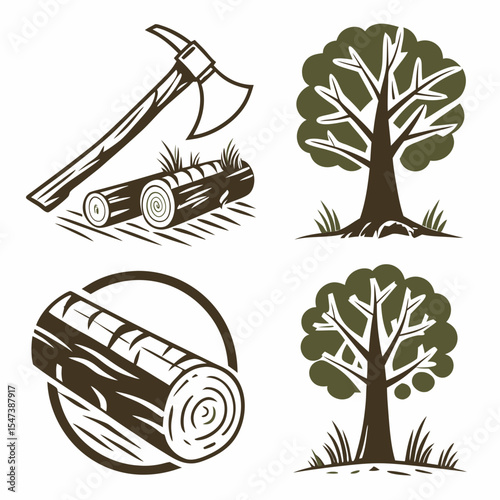 Lumberjack axe logs trees forest woodcutting nature