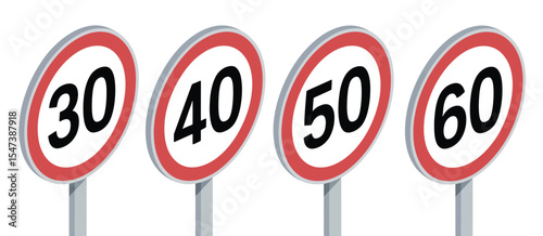 Speed Limit Signs Set 30, 40, 50, and 60 kmh