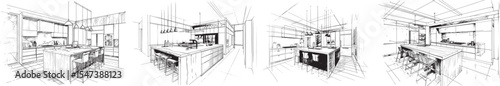 Kitchen Interior Sketch Vector Illustration