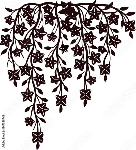 Wallpaper Mural Hanging vine with blooming flowers and trailing leaves in silhouette illustration Torontodigital.ca