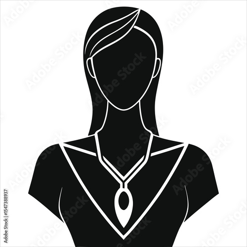 (Y-shaped necklace) Stylish woman with a necklace, minimalist portrait silhouette./A simple, elegant silhouette of a woman, wearing a necklace.