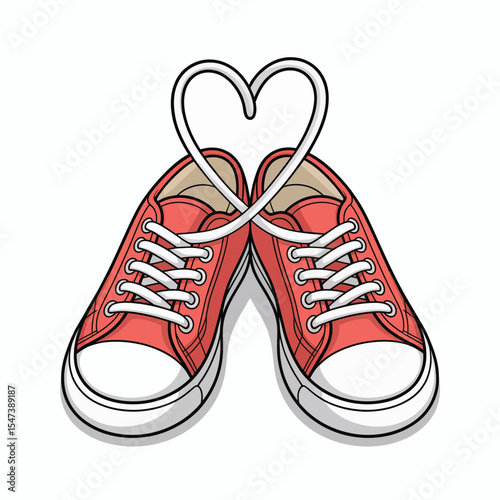 Red Canvas Sneakers Tied in a Heart Shape