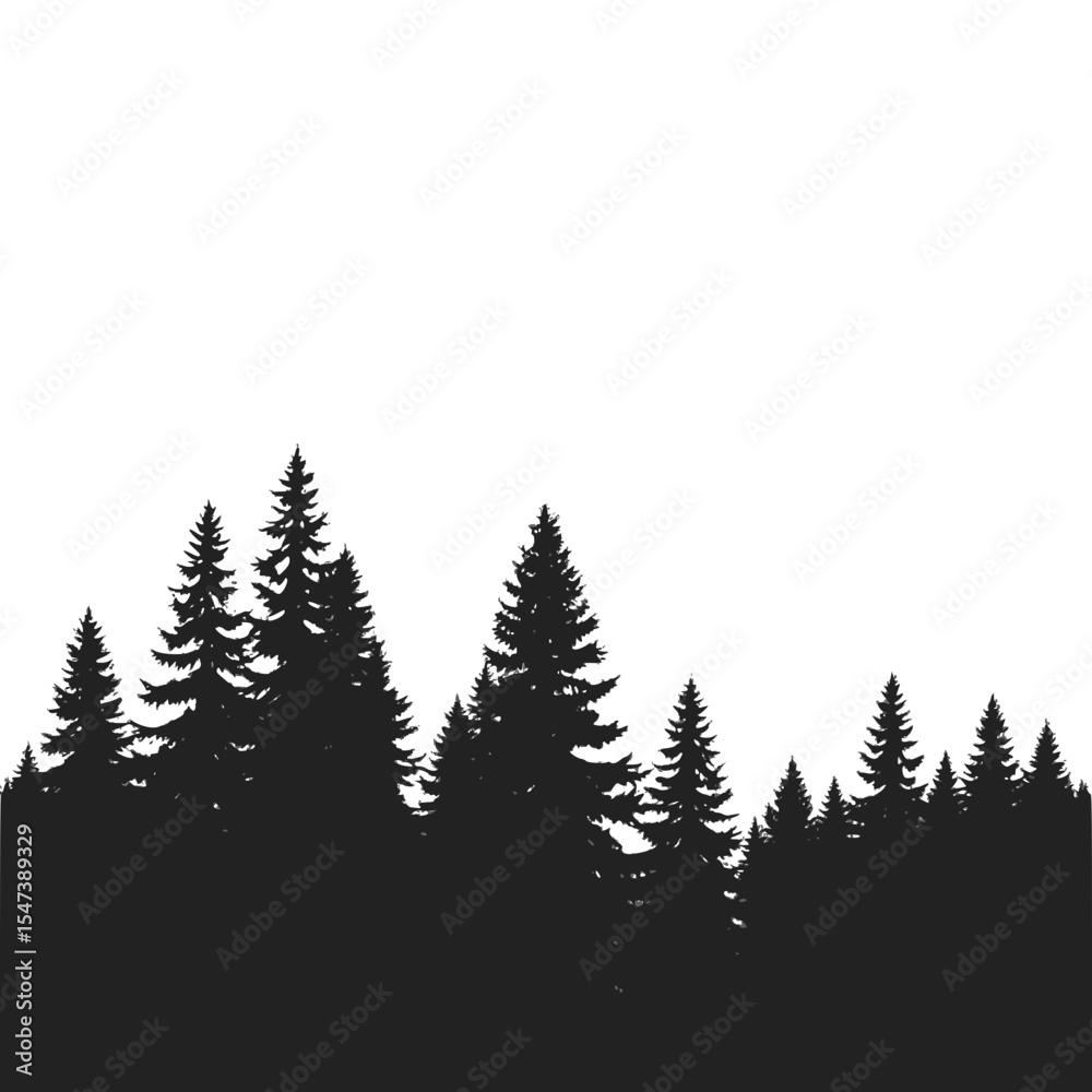 Obraz premium Mountain Landscape with Pine Trees – Black and White Silhouette Vector