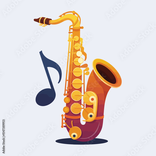 Vibrant Saxophone Illustration with Music Note