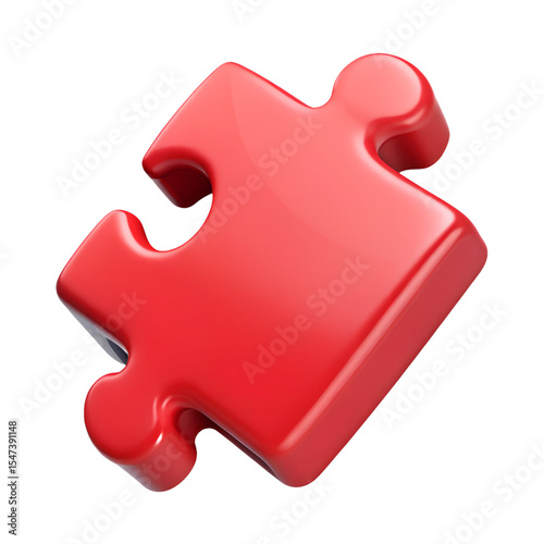 Red Jigsaw Puzzle Piece 3D Rendering Isolated