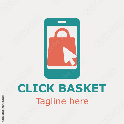 Mobile Shopping Logo: Click Basket Design for E-commerce Businesses