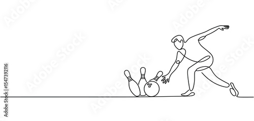 Continuous Line Drawing of a Bowler Striking Pins