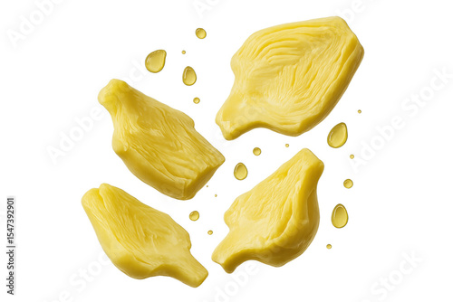 Artichoke hearts quartered and isolated on transparent background, marinated