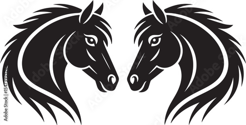 Mirror Image Horse Head Silhouette Vector Illustration Equine Art