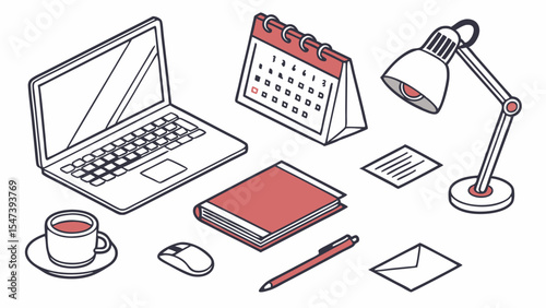 Minimal Vector Office Object Set in Outline Style