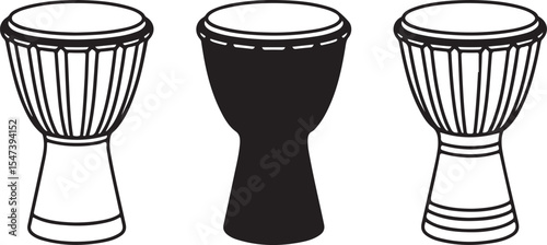 Djembe Drum Vector Illustration Set African Percussion Instrument Outline Art