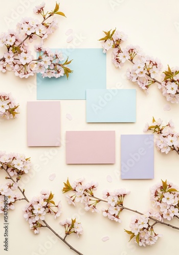 Paper Mockup with Spring Blossoms