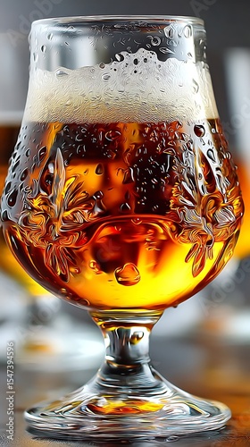Refreshing beverage in a clear glass with condensation, showcasing its vibrant color and unique texture.