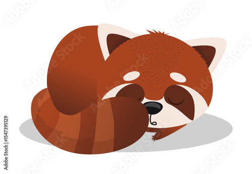 Adorable vector red panda sleeping curled up. Hand drawn