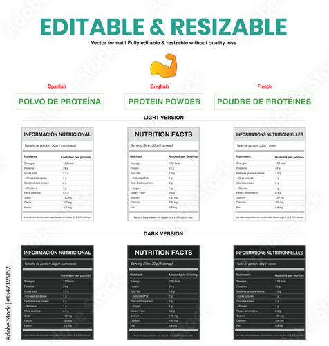 Editable Nutrition Facts Label Template for Protein Powder & Supplement Packaging, Export products, nutrition facts, packaging supplement, protein powder, Export products nutrition facts