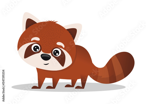 Funny vector red panda standing on four paws. Hand drawn