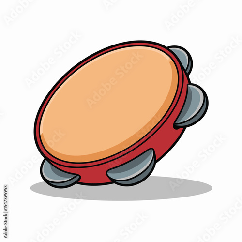 Cartoon Illustration of a Red Tambourine Musical Instrument