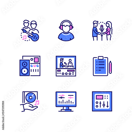 Sound studio - line art style icons set