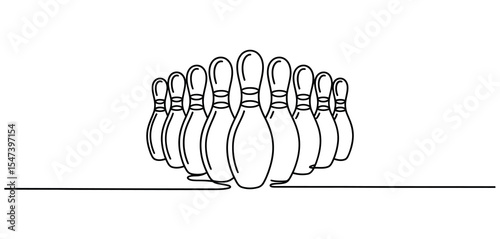 Ten Bowling Pins in a Single Line Drawing