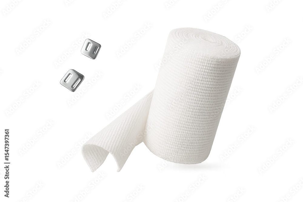 Obraz premium Elastic bandage with clips isolated on transparent background, first aid tool
