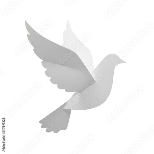 A white paper cutout of a dove in flight, symbolizing peace, hope, and freedom. Ideal for themes of spirituality, celebration, or remembrance.