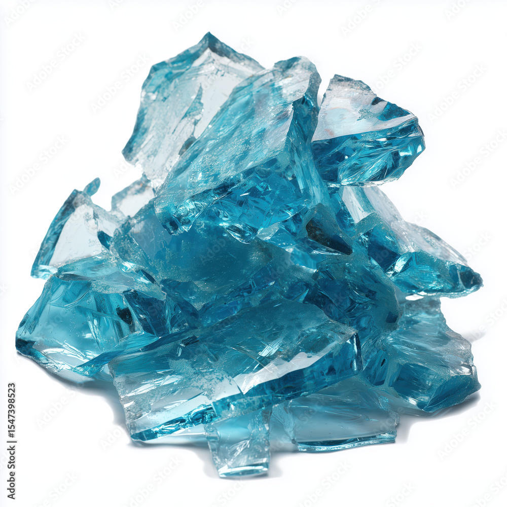 Fototapeta premium Stunning Pile of Azure Glass Shards , isolated on white background png