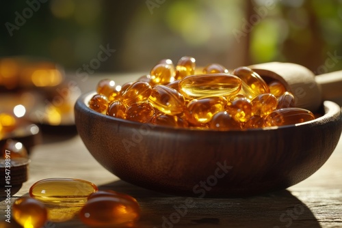 Nourishing the body,  wellness: individual taking fish oil supplements for optimal health and vitality, Generative AI