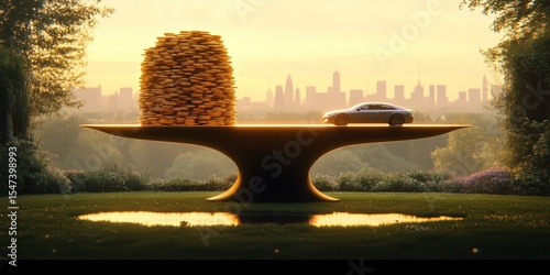 Loan concept: A balanced comparison showing that having a car is equivalent to having money, symbolizing financial value and purchasing power