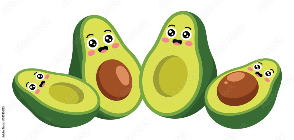 Fototapeta premium Cute Cartoon Avocados Family Illustration
