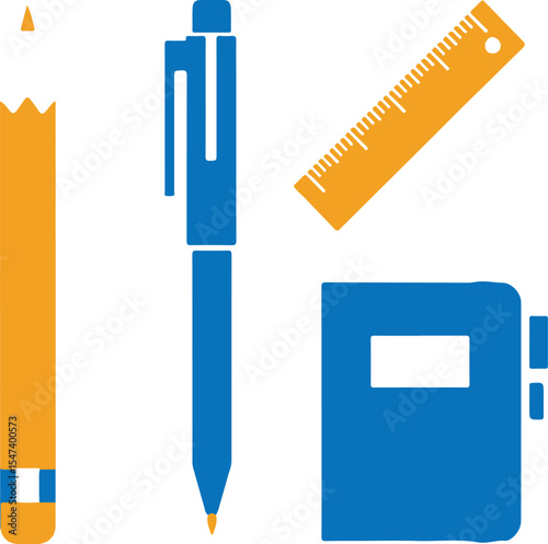 Essential school supplies: pencil, pen, ruler, and notebook, ready for learning.